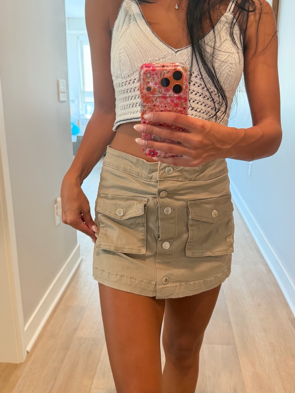 High-Rise Cargo Skort in Tan